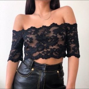 Victoria Secret Black Lace Crop Top Off Shoulder Dmall